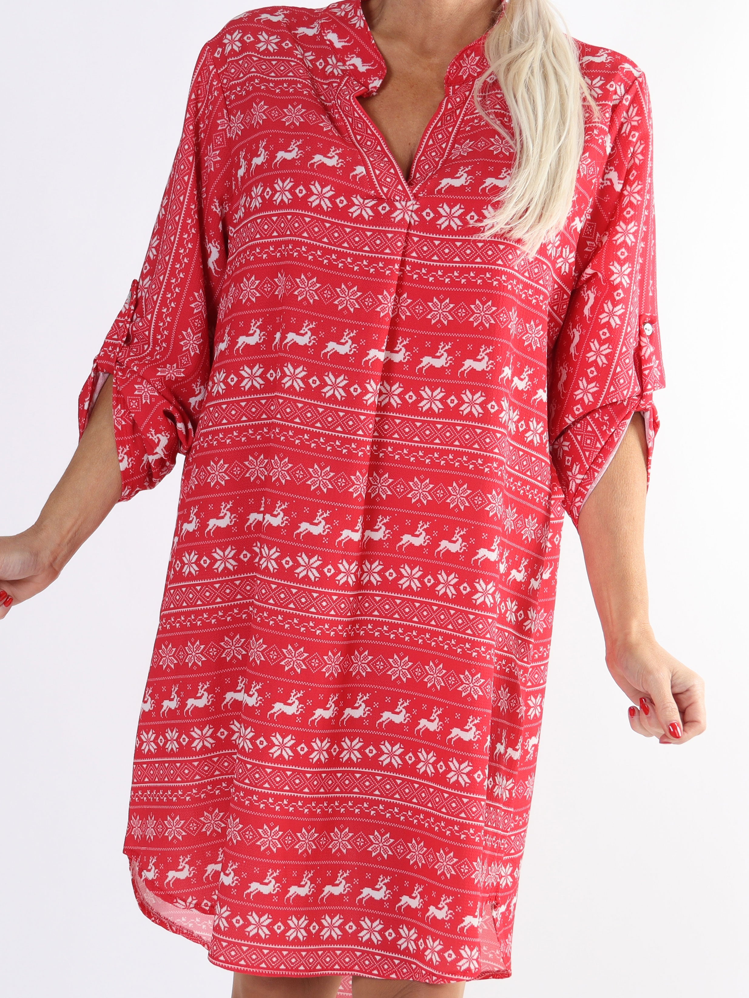Vanesa Christmas Dress - Skjortklänning i plus size med julmönster